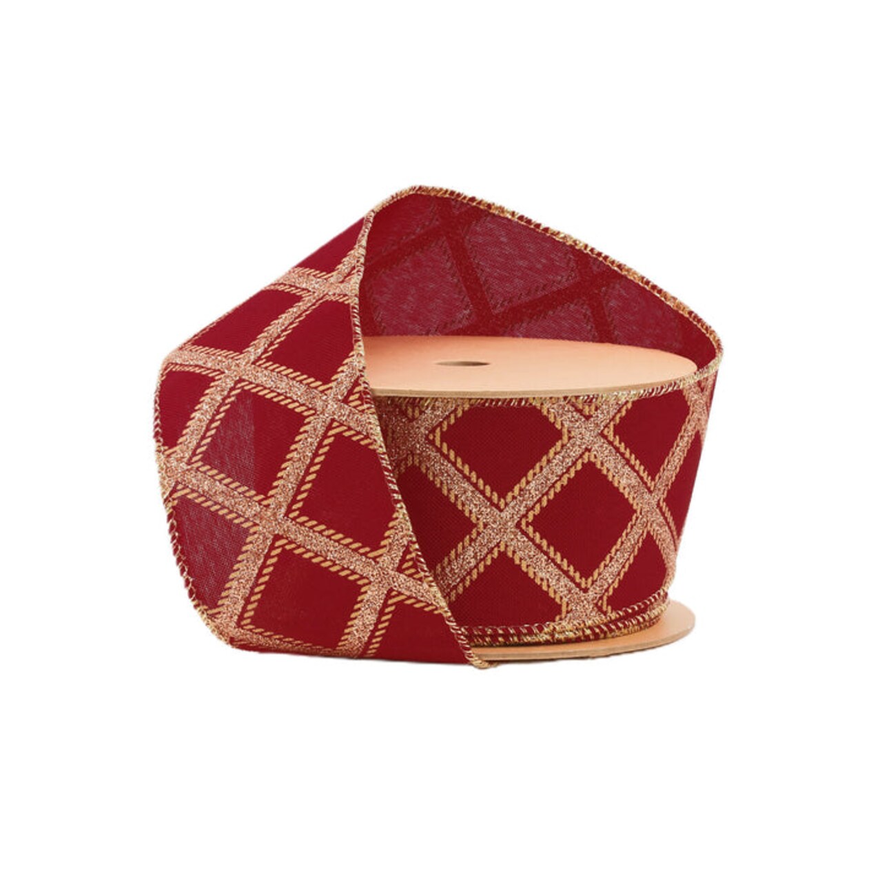 LaRibbons 2 1/2" Holiday Wired Ribbon | "Diamond Pattern" Berry/Gold | 10 Yard Roll